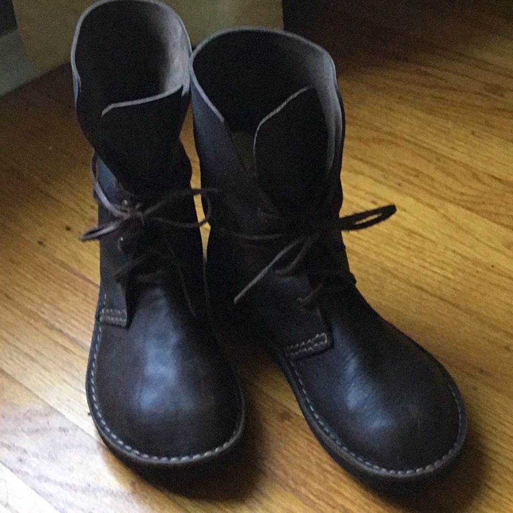 ITALIAN Leather Boho Hippie Minimalist Brown Booties - Picture 2 of 8